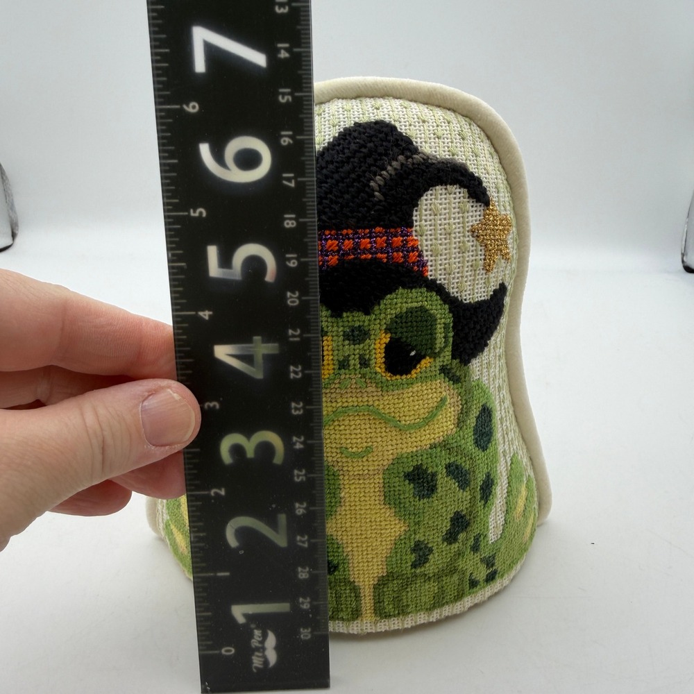 Halloween Handmade Needlepoint Frog Witch Doorstop shelf sitter Toad Decor - Picture 7 of 9